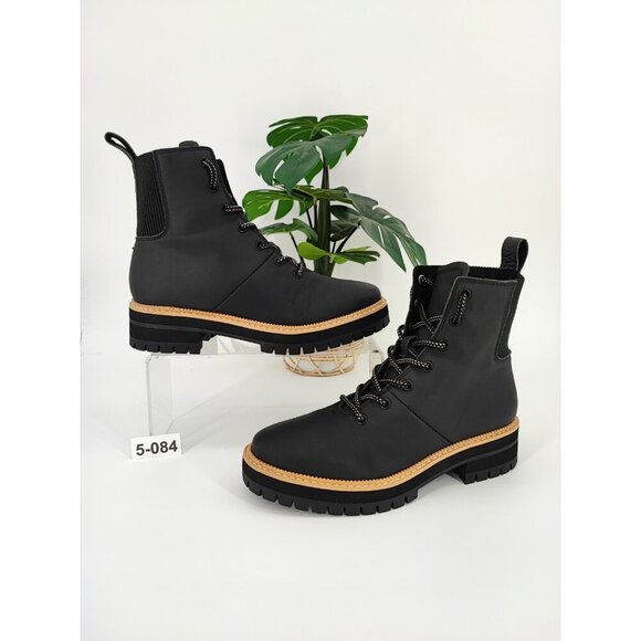 TOMS Women's Frankie Black Lace-up Lug Sole Combat Booties Size 5.5 US - Picture 1 of 8